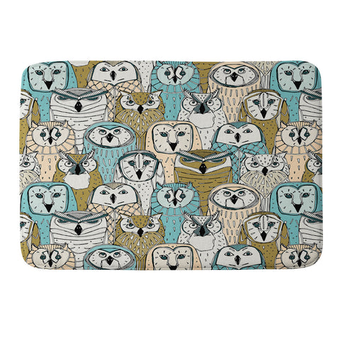 Sharon Turner owls limited gold blue Memory Foam Bath Mat