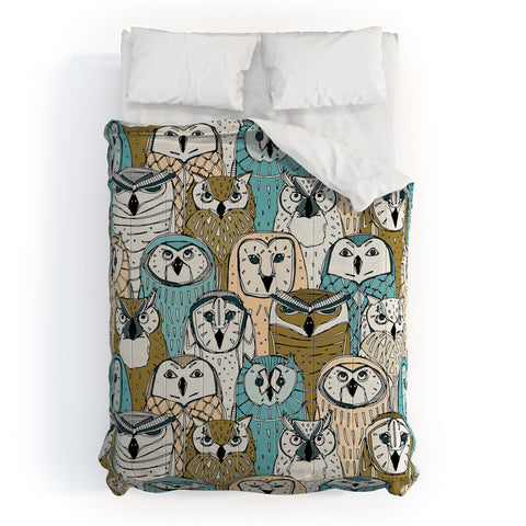 Sharon Turner owls limited gold blue Comforter