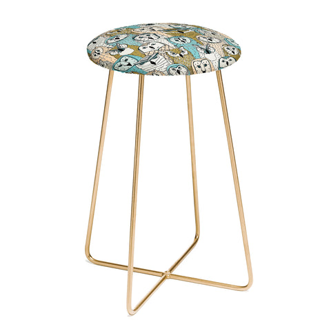 Sharon Turner owls limited gold blue Counter Stool