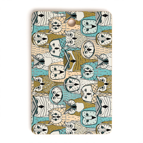 Sharon Turner owls limited gold blue Cutting Board Rectangle