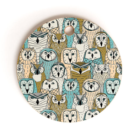 Sharon Turner owls limited gold blue Cutting Board Round