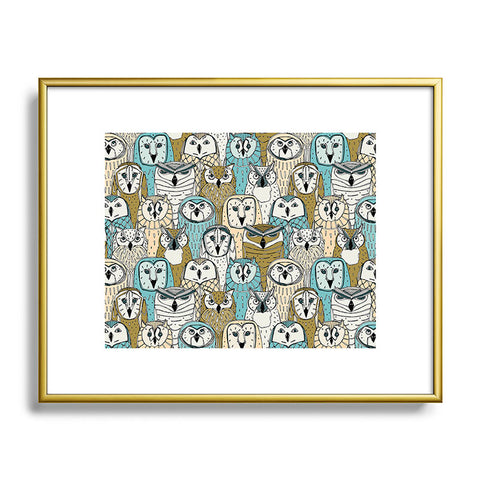 Sharon Turner owls limited gold blue Metal Framed Art Print