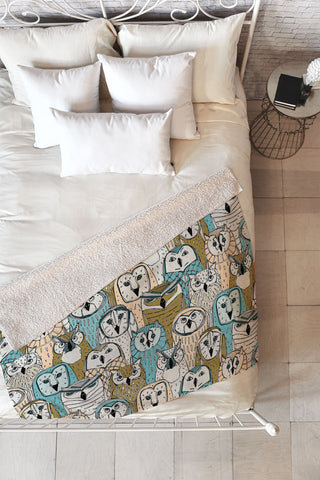 Sharon Turner owls limited gold blue Fleece Throw Blanket