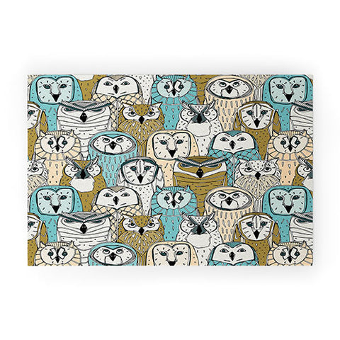 Sharon Turner owls limited gold blue Welcome Mat