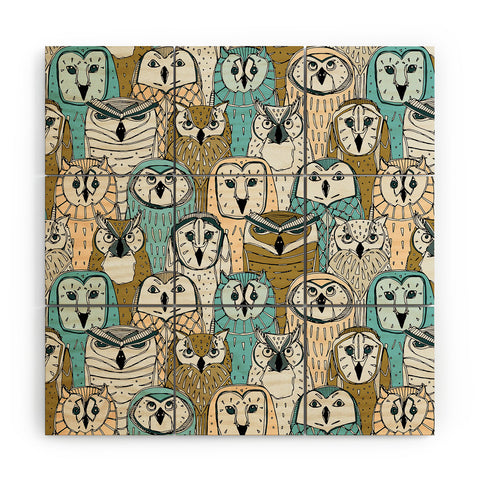 Sharon Turner owls limited gold blue Wood Wall Mural
