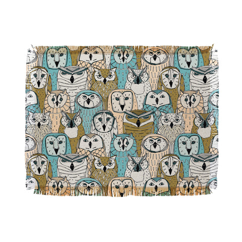 Sharon Turner owls limited gold blue Throw Blanket
