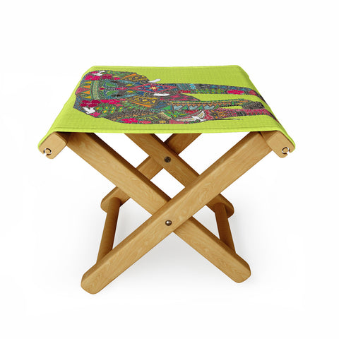 Sharon Turner Painted Elephant Chartreuse Folding Stool