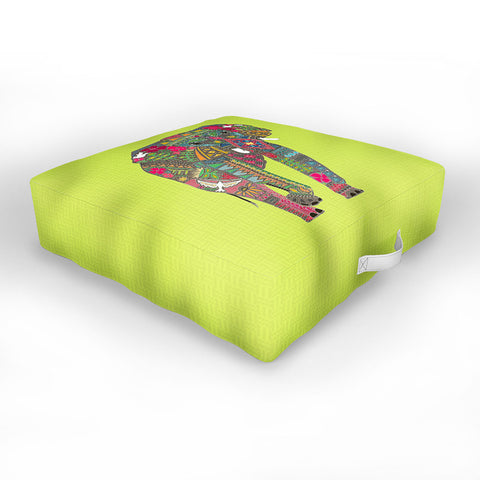 Sharon Turner Painted Elephant Chartreuse Outdoor Floor Cushion