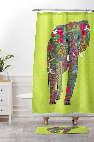 Sharon Turner Painted Elephant Chartreuse Shower Curtain And Mat