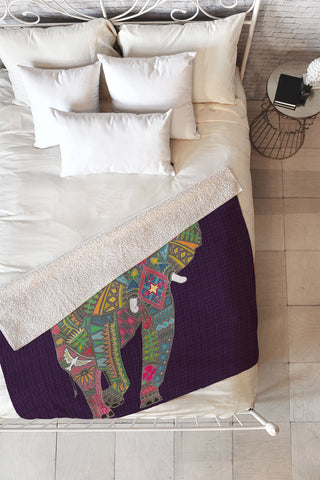 Sharon Turner Painted Elephant Purple Fleece Throw Blanket