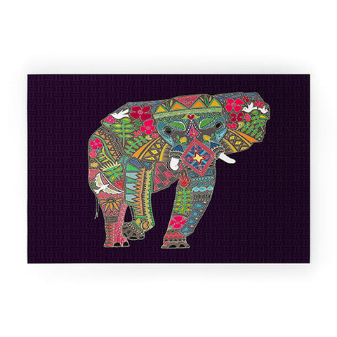 Sharon Turner Painted Elephant Purple Welcome Mat