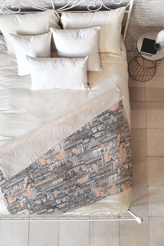 Sharon Turner Paris toile sugar pink Fleece Throw Blanket