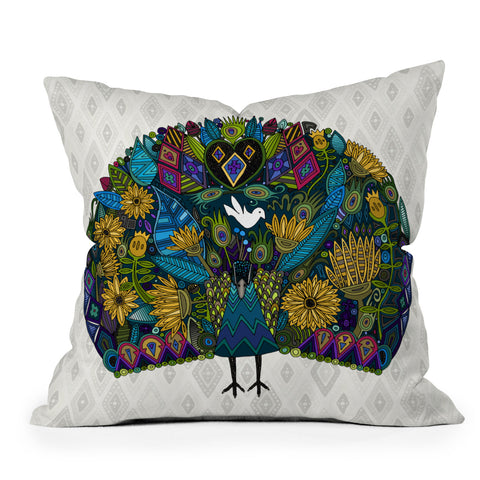 Sharon Turner Peacock Garden Throw Pillow