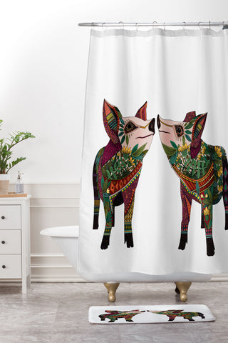 Sharon Turner pig love Shower Curtain And Mat