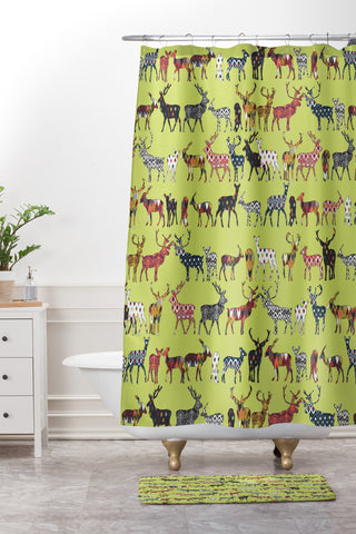 Sharon Turner Pistachio Spice Deer Shower Curtain And Mat