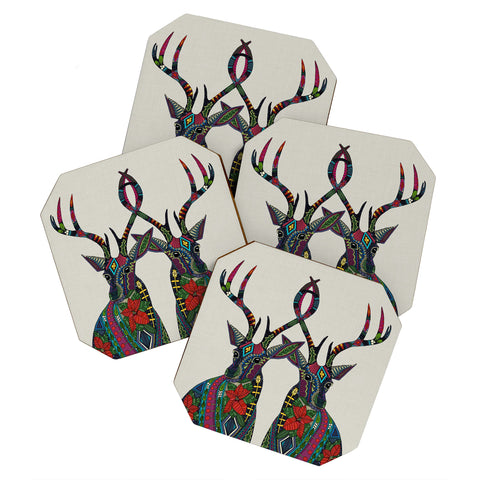 Sharon Turner Poinsettia Deer Coaster Set