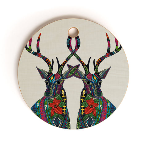 Sharon Turner Poinsettia Deer Cutting Board Round