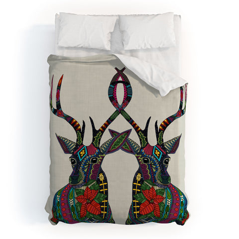Sharon Turner Poinsettia Deer Duvet Cover