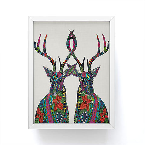 Sharon Turner Poinsettia Deer Framed Mini Art Print