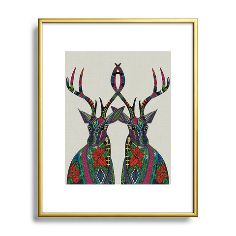 Sharon Turner Poinsettia Deer Metal Framed Art Print