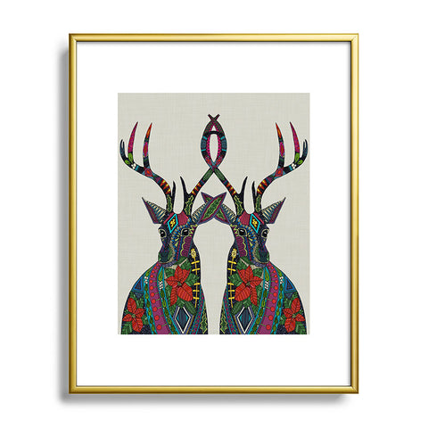 Sharon Turner Poinsettia Deer Metal Framed Art Print