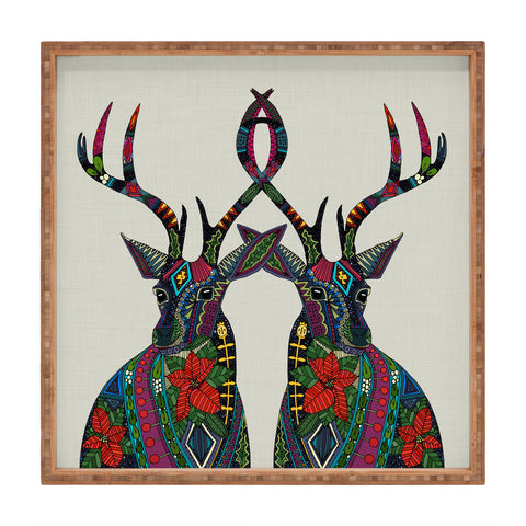 Sharon Turner Poinsettia Deer Square Tray