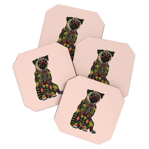 Sharon Turner pug love pale dogwood Coaster Set