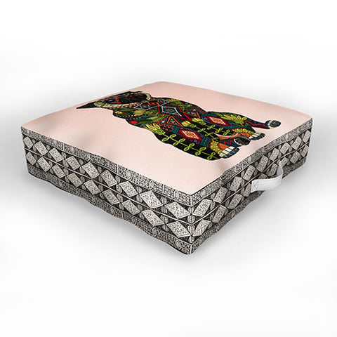 Sharon Turner pug love pale dogwood Outdoor Floor Cushion