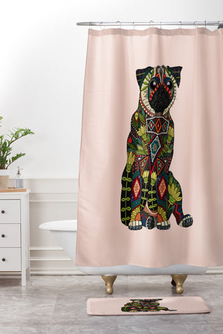Sharon Turner pug love pale dogwood Shower Curtain And Mat