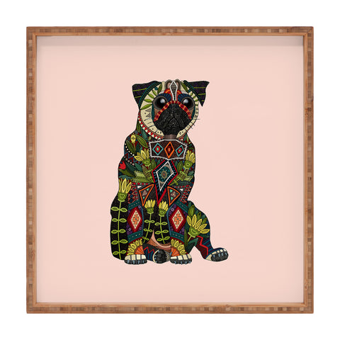 Sharon Turner pug love pale dogwood Square Tray