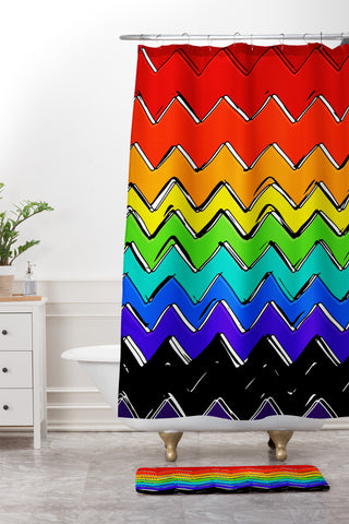 Sharon Turner Rainbow Chevron Shower Curtain And Mat