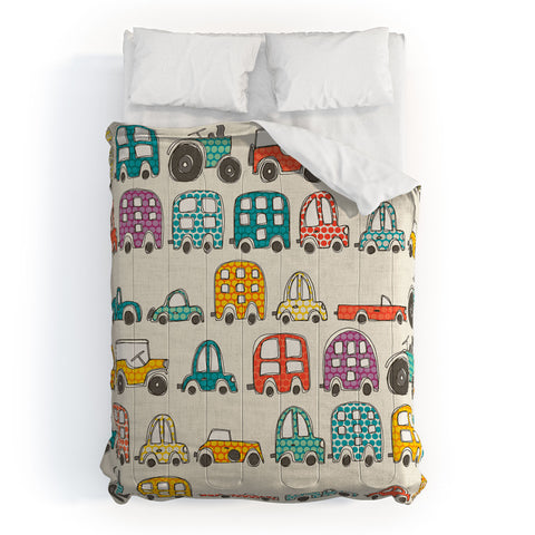 Sharon Turner retro rides eggshell Comforter