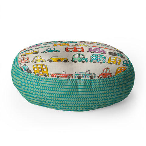 Sharon Turner retro rides eggshell Floor Pillow Round