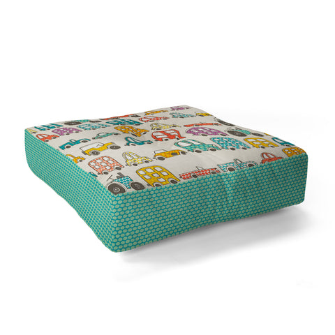 Sharon Turner retro rides eggshell Floor Pillow Square