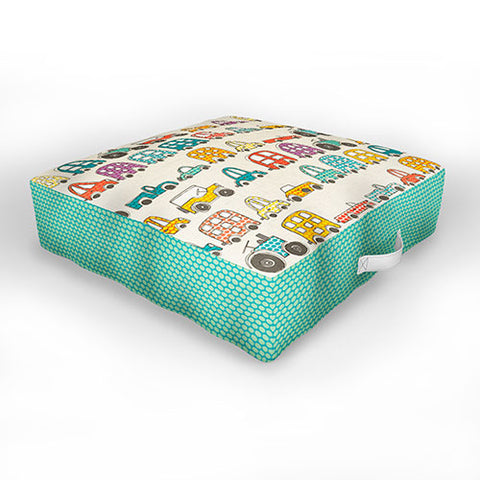 Sharon Turner retro rides eggshell Outdoor Floor Cushion