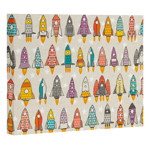 Sharon Turner retro rockets eggshell Art Canvas