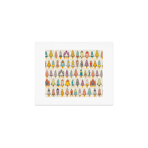 Sharon Turner retro rockets eggshell Art Print