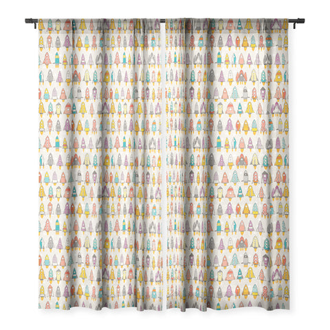 Sharon Turner retro rockets eggshell Sheer Window Curtain