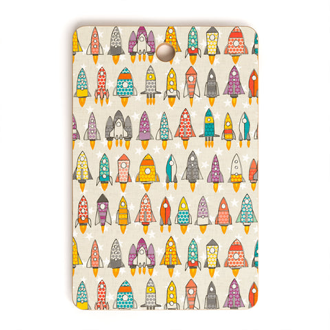 Sharon Turner retro rockets eggshell Cutting Board Rectangle