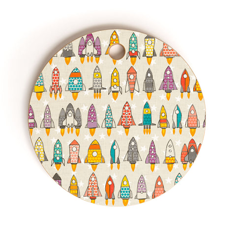 Sharon Turner retro rockets eggshell Cutting Board Round