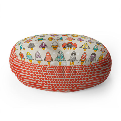 Sharon Turner retro rockets eggshell Floor Pillow Round