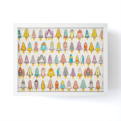Sharon Turner retro rockets eggshell Framed Mini Art Print