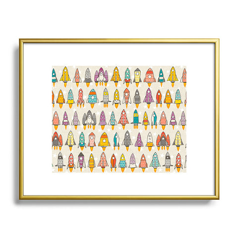 Sharon Turner retro rockets eggshell Metal Framed Art Print