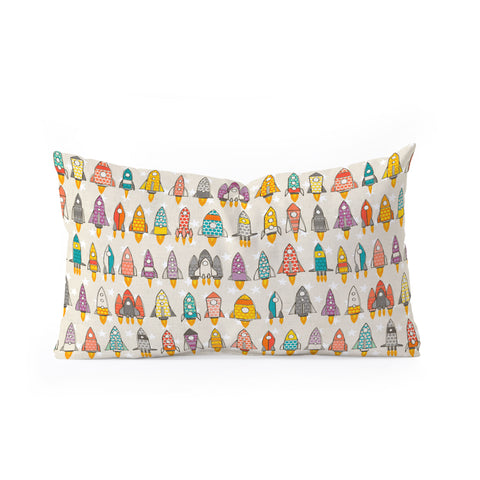 Sharon Turner retro rockets eggshell Oblong Throw Pillow