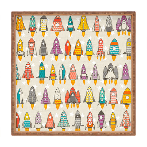 Sharon Turner retro rockets eggshell Square Tray