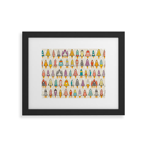 Sharon Turner retro rockets eggshell Framed Art Print