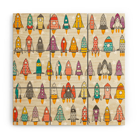 Sharon Turner retro rockets eggshell Wood Wall Mural