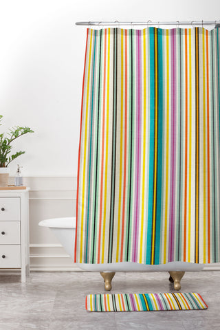 Sharon Turner retro stripe Shower Curtain And Mat