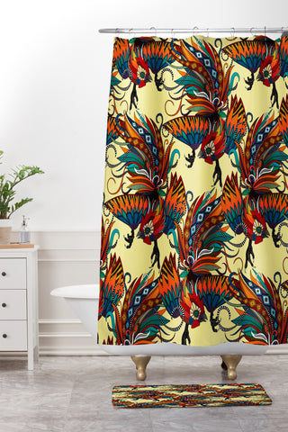 Sharon Turner rooster ink Shower Curtain And Mat