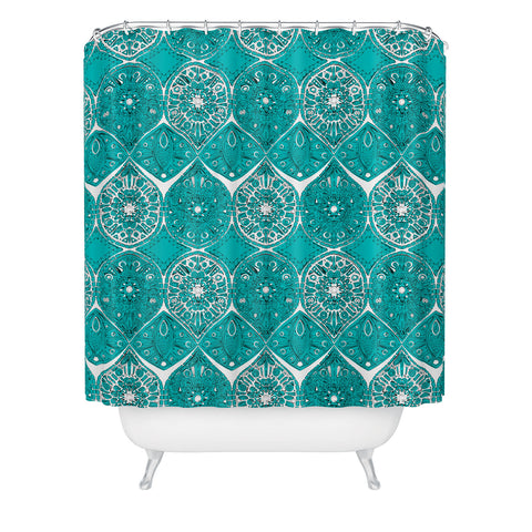 Sharon Turner Saffreya Turquoise Shower Curtain